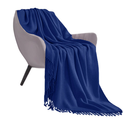 SOGA Royal Blue Acrylic Knitted Throw Blanket Solid Fringed Warm Cozy Woven Cover Couch Bed Sofa BLANKET909