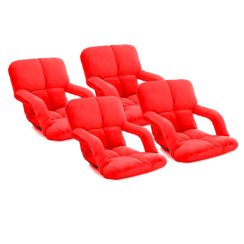 SOGA 4X Foldable Lounge Cushion Adjustable Floor Lazy Recliner Chair with Armrest Red LOUNGEKIDREDX4