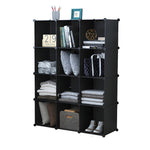 SOGA 4 Tier 12-Cube Black Portable Wardrobe Divide-Grid Modular Storage Organiser Foldable Closet WROBE1768