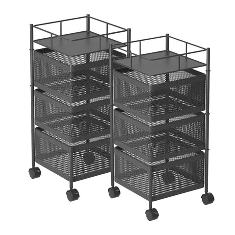 SOGA 2X 3 Tier Steel Square Rotating Kitchen Cart Multi-Functional Shelves Portable Storage KITCHENXY019X2