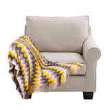 SOGA 220cm Yellow Zigzag Striped Throw Blanket Acrylic Wave Knitted Fringed Woven Cover Couch Bed BLANKET918