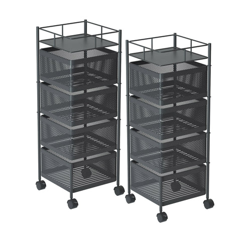 SOGA 2X 4 Tier Steel Square Rotating Kitchen Cart Multi-Functional Shelves Portable Storage KITCHENXY020X2