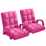 SOGA 2X Foldable Lounge Cushion Adjustable Floor Lazy Recliner Chair with Armrest Pink LOUNGEARMPINKX2