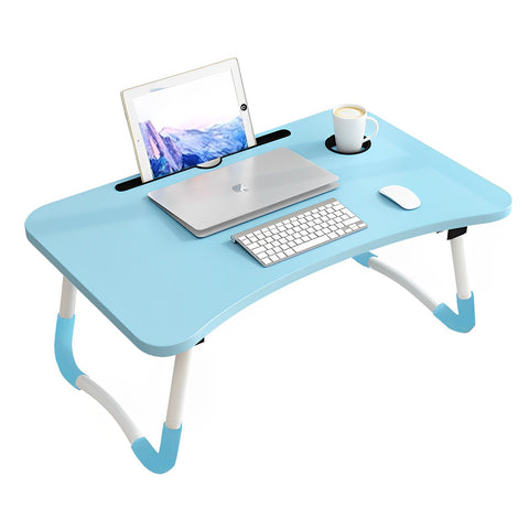 SOGA Blue Portable Bed Table Adjustable Foldable Bed Sofa Study Table Laptop Mini Desk with Notebook BEDTABLEH303