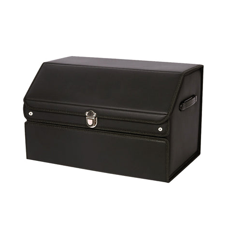 SOGA 56cm Leather Car Boot Collapsible Foldable Trunk Cargo Organizer Portable Storage Box with Lock STORAGEBLK392