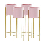 SOGA 4X 2 Layer 42cm Gold Metal Plant Stand with Pink Flower Pot Holder Corner Shelving Rack Indoor FPOTH45PNKX4