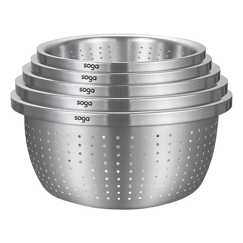 SOGA Stainless Steel Nesting Basin Colander Perforated Kitchen Sink Washing Bowl Metal Basket BOWL624