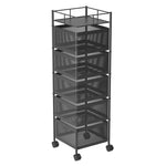 SOGA 5 Tier Steel Square Rotating Kitchen Cart Multi-Functional Shelves Portable Storage Organizer KITCHENXY021