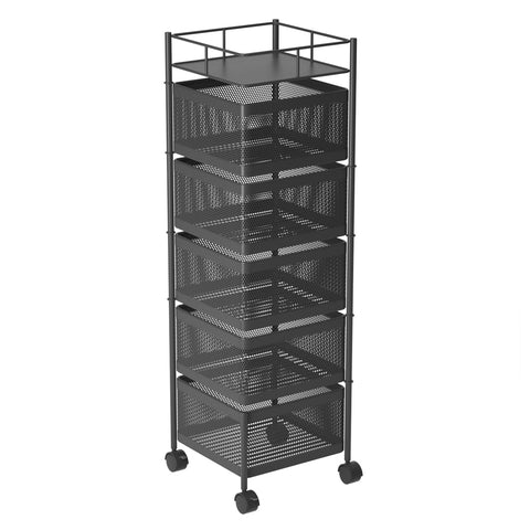 SOGA 5 Tier Steel Square Rotating Kitchen Cart Multi-Functional Shelves Portable Storage Organizer KITCHENXY021