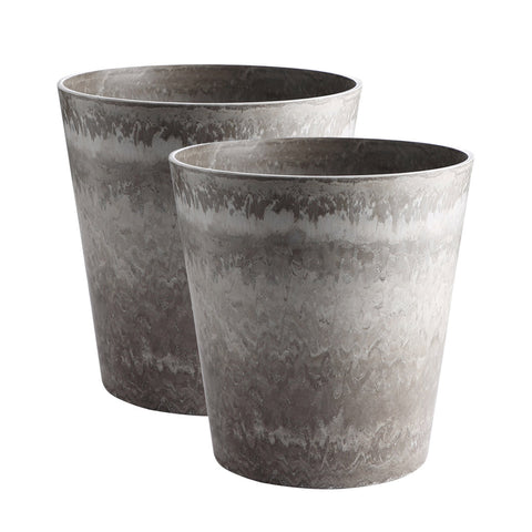 SOGA 2X 37cm Rock Grey Round Resin Tapered Plant Flower Pot in Cement Pattern Planter Cachepot for FPOTE3789X2