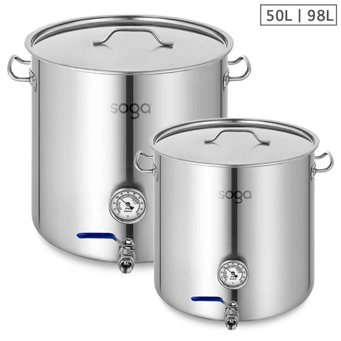SOGA Stainless Steel Brewery Pot 50L 98L With Beer Valve 40CM 50CM BREWERYPOTSS2788-2790