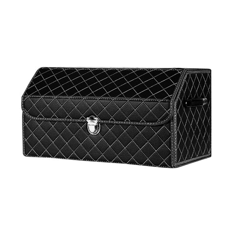 SOGA Leather Car Boot Collapsible Foldable Trunk Cargo Organizer Portable Storage Box Black/White STORAGEBLK387