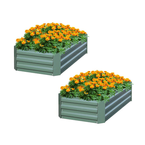 SOGA 2X 120X60cm Rectangle Galvanised Raised Garden Bed Vegetable Herb Flower Outdoor Planter Box METALBGRE513X2