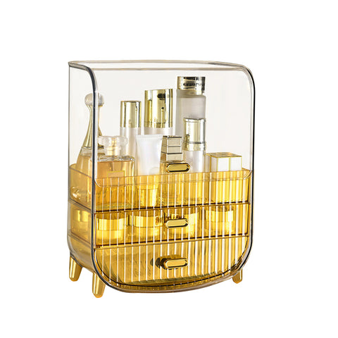 SOGA 3 Tier Golden Yellow Multifunctional Countertop Cosmetic Storage Makeup Perfume Skincare BATHC126