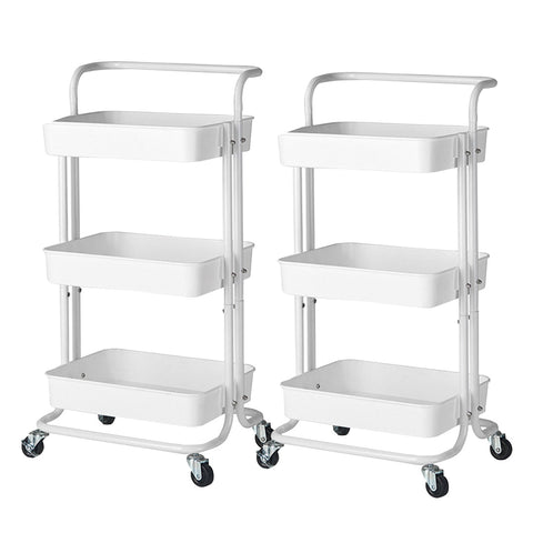 SOGA 2X 3 Tier Steel White Movable Kitchen Cart Multi-Functional Shelves Portable Storage Organizer KITCHENXY005X2