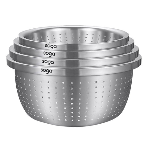 SOGA Stainless Steel Nesting Basin Colander Perforated Kitchen Sink Washing Bowl Metal Basket BOWL613