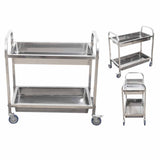 SOGA 2 Tier 75x40x83cm Stainless Steel Kitchen Trolley Bowl Collect Service Food Cart Small FOODCART1203