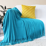 SOGA Blue Acrylic Knitted Throw Blanket Solid Fringed Warm Cozy Woven Cover Couch Bed Sofa Home BLANKET910