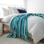 SOGA 170cm Blue Zigzag Striped Throw Blanket Acrylic Wave Knitted Fringed Woven Cover Couch Bed Sofa BLANKET919