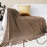 SOGA 2X Coffee Acrylic Knitted Throw Blanket Solid Fringed Warm Cozy Woven Cover Couch Bed Sofa Home BLANKET906X2