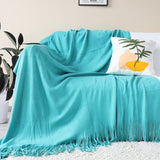 SOGA Teal Acrylic Knitted Throw Blanket Solid Fringed Warm Cozy Woven Cover Couch Bed Sofa Home BLANKET908