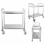 SOGA 2 Tier 86x54x94cm Stainless Steel Kitchen Dinning Food Cart Trolley Utility Round Large FOODCART1104