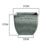 SOGA 2X 27cm Green Grey Square Resin Plant Flower Pot in Cement Pattern Planter Cachepot for Indoor FPOTF2704X2