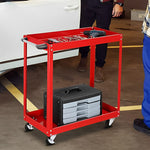 SOGA 2X 2 Tier Tool Storage Cart Portable Service Utility Heavy Duty Mobile Trolley Red TOOLCART605X2