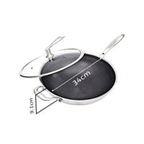 SOGA 2X 34cm Stainless Steel Tri-Ply Frying Cooking Fry Pan Textured Non Stick Skillet with Glass FRYPANTRIFPYZ34X2