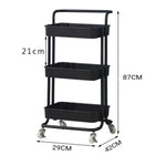 SOGA 2X 3 Tier Steel Black Movable Kitchen Cart Multi-Functional Shelves Portable Storage Organizer KITCHENXY004X2