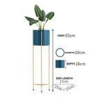 SOGA 4X 2 Layer 65cm Gold Metal Plant Stand with Blue Flower Pot Holder Corner Shelving Rack Indoor FPOTH65BLUX4