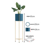 SOGA 4X 2 Layer 65cm Gold Metal Plant Stand with Blue Flower Pot Holder Corner Shelving Rack Indoor FPOTH65BLUX4