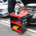 SOGA 3 Tier Tool Storage Cart Portable Service Utility Heavy Duty Mobile Trolley with Hooks Red TOOLCART609