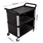 SOGA 2X 3 Tier Covered Food Trolley Food Waste Cart Storage Mechanic Kitchen Black FOODCART1515X2