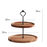 SOGA 2X 20cm 2 Tier Brown Round Wooden Acacia Dessert Tray Cake Snacks Cupcake Stand Buffet Serving WODC238X2