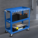 SOGA 2X 3 Tier Tool Storage Cart Portable Service Utility Heavy Duty Mobile Trolley with Hooks Blue TOOLCART608X2