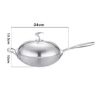 SOGA 18/10 Stainless Steel Fry Pan 34cm Frying Pan Top Grade Skillet with Helper Handle and Lid TRIFPO34