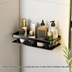 SOGA 2X Black Wall-Mounted Rectangular Bathroom Storage Organiser Space Saving Adhesive Shelf Rack TAN1004X2