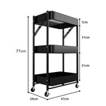 SOGA 3 Tier Steel Black Foldable Kitchen Cart Multi-Functional Shelves Portable Storage Organizer KITCHENXY011