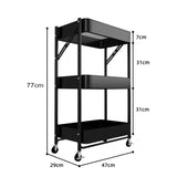 SOGA 3 Tier Steel Black Foldable Kitchen Cart Multi-Functional Shelves Portable Storage Organizer KITCHENXY011