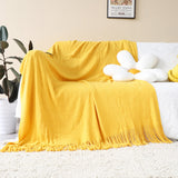 SOGA Yellow Acrylic Knitted Throw Blanket Solid Fringed Warm Cozy Woven Cover Couch Bed Sofa Home BLANKET916