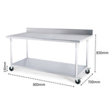 SOGA 80cm Commercial Catering Kitchen Stainless Steel Prep Work Bench Table with Backsplash and WORKBENCHSS800180CM