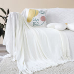 SOGA White Acrylic Knitted Throw Blanket Solid Fringed Warm Cozy Woven Cover Couch Bed Sofa Home BLANKET912