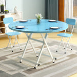 SOGA 2X Blue Dining Table Portable Round Surface Space Saving Folding Desk Home Decor TABLERD724X2