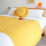 SOGA 2X Yellow Diamond Pattern Knitted Throw Blanket Warm Cozy Woven Cover Couch Bed Sofa Home Decor BLANKET901X2