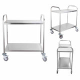 SOGA 2X 2 Tier 81x46x85cm Stainless Steel Kitchen Dining Food Cart Trolley Utility Round Small FOODCART1105X2