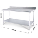 SOGA Commercial Catering Kitchen Stainless Steel Prep Work Bench Table with Back-splash 80*70*85cm WORKBENCHSS200180CM