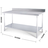 SOGA Commercial Catering Kitchen Stainless Steel Prep Work Bench Table with Back-splash 80*70*85cm WORKBENCHSS200180CM