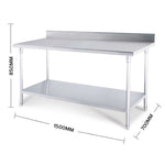 SOGA Commercial Catering Kitchen Stainless Steel Prep Work Bench Table with Back-splash 150*70*85cm WORKBENCHSS2004150CM