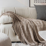 SOGA 2X Coffee Diamond Pattern Knitted Throw Blanket Warm Cozy Woven Cover Couch Bed Sofa Home Decor BLANKET921X2